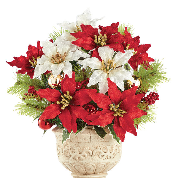 The Holiday Aisle® Faux Red/White Poinsettia Floral Picks with